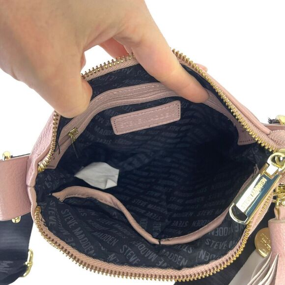 Steve Madden Bglamm Logo Embossed Blush Pink Crossbody Shoulder Bag tassel - Picture 15 of 16